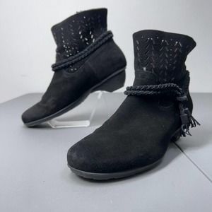 ABEO Nicole Ankle Boot Pump Women 8.5 Black Suede Tassel Western Bootie